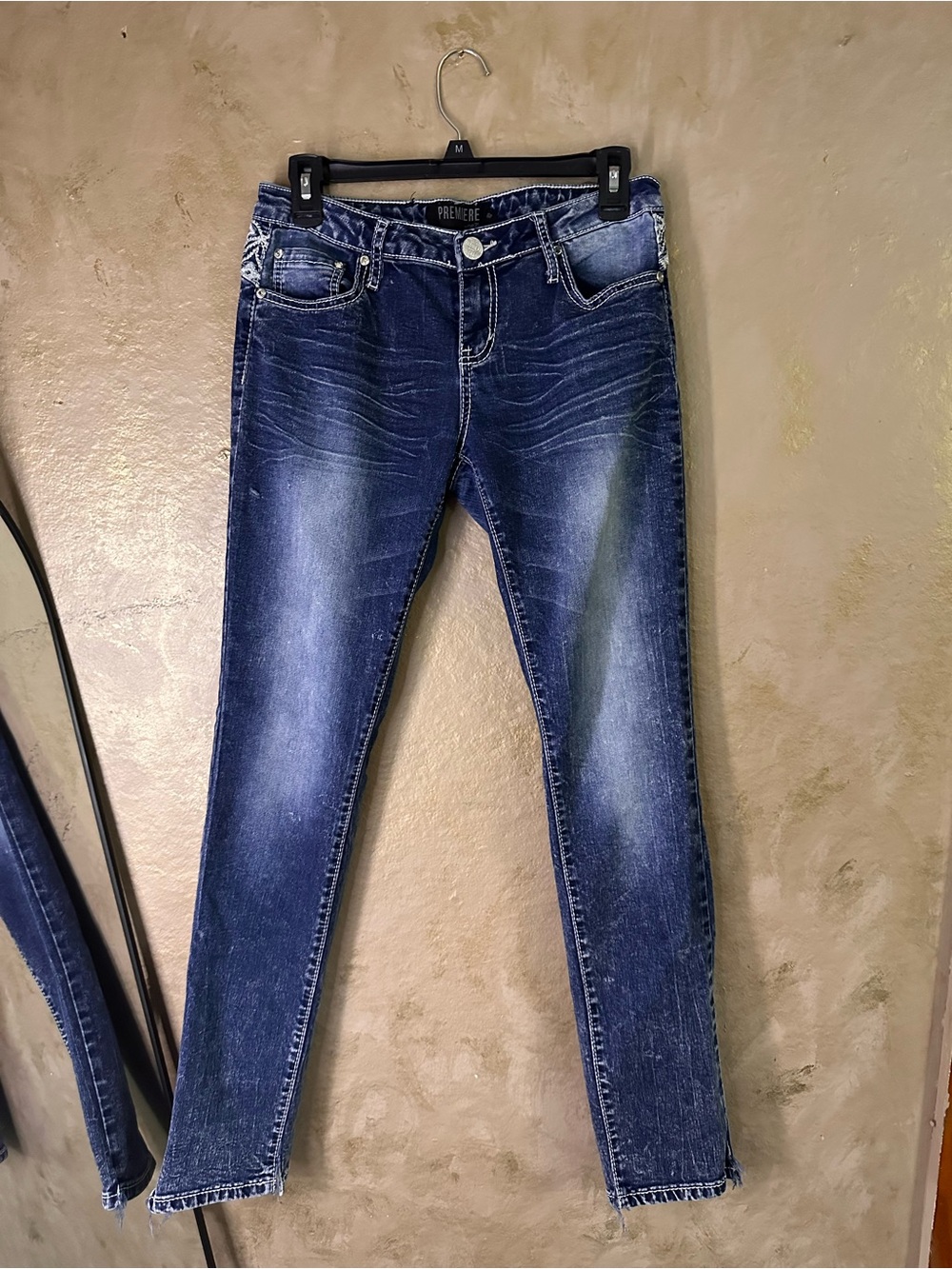 Premier Women's Blue Skinny Jeans with Faded Detailing